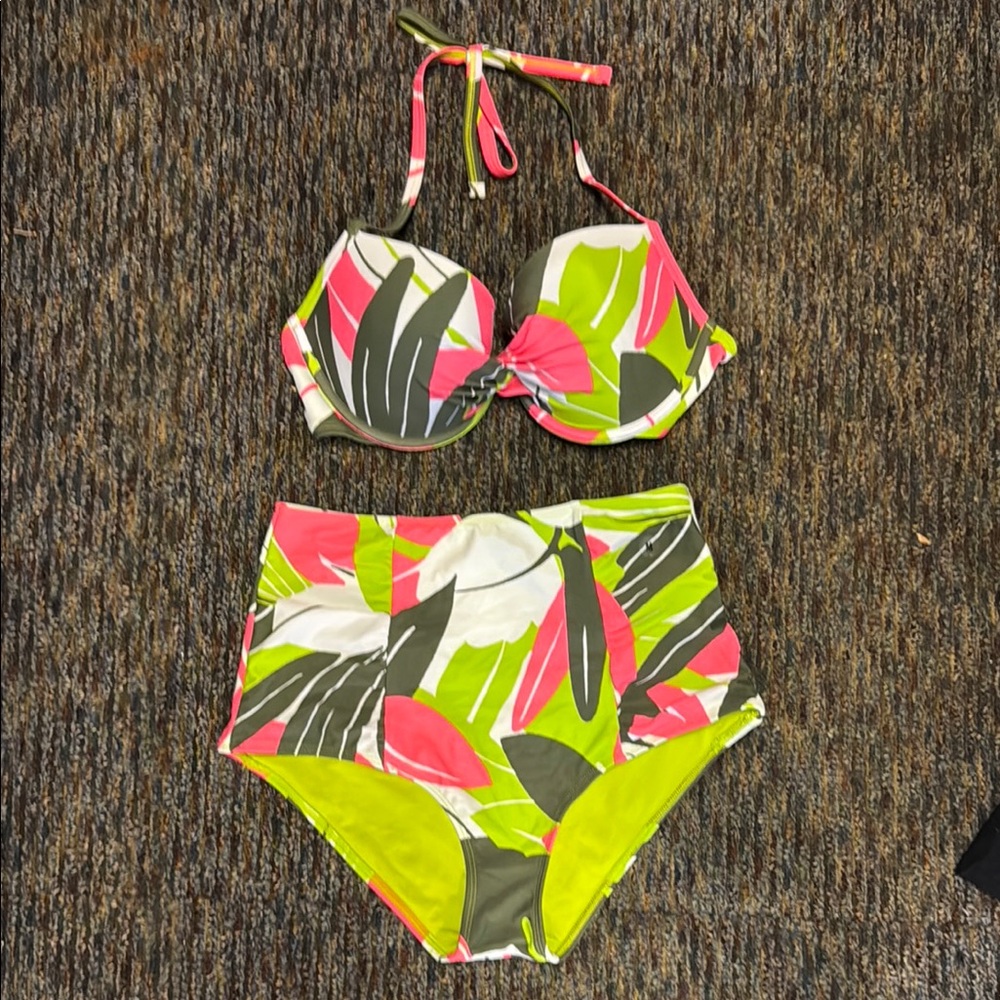 Aerie Tropical Leaf Print Bikini Set NWT